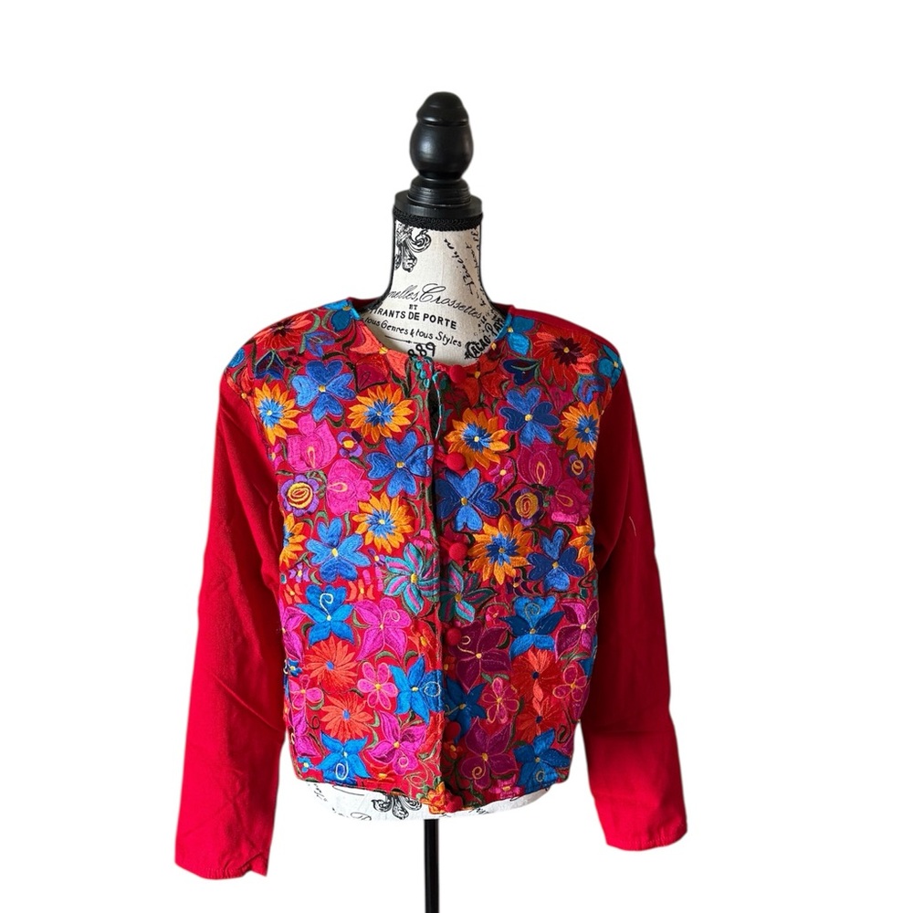 Floral Embroidered Red Jacket, Red Jacket, Women’s Jacket, Mexican Jacket